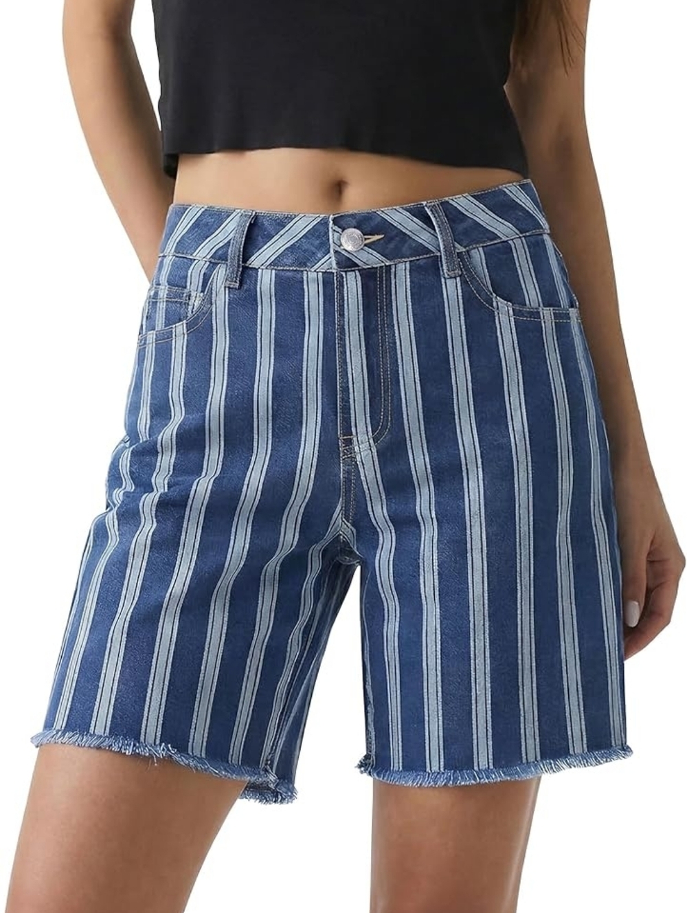 NWT Luvamia High-Rise Blue Striped Denim Shorts